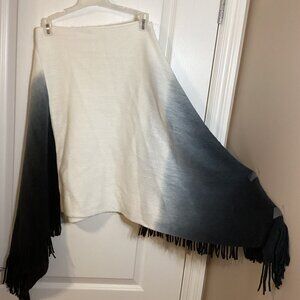 Poncho Women's Color Block Cream Black One Size Fits All Fringe Tassels Bolero